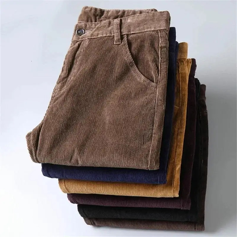Fashion Mens Thick Corduroy Casual Pants Winter Style Business Stretch Regular Fit Trousers Male Clothes High Quality 240806