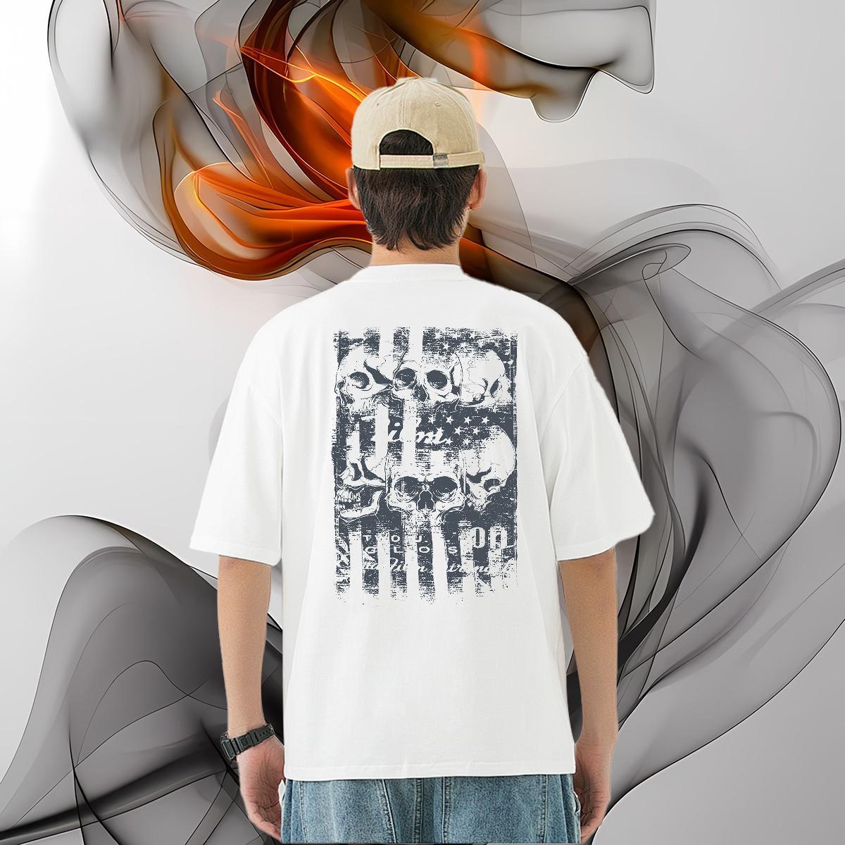 Designer Fashion T Shirt For Man skull Polos 230g 100% Cotton Casual Beach Loose Fit DIY Printed Crew Neck Breathable Men Tees