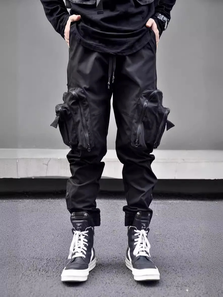 Double Zipper Large Pocket Hip Hop Tactical Technology Clothing Cargo Pants Mens Street Casual Punk Harem 240812