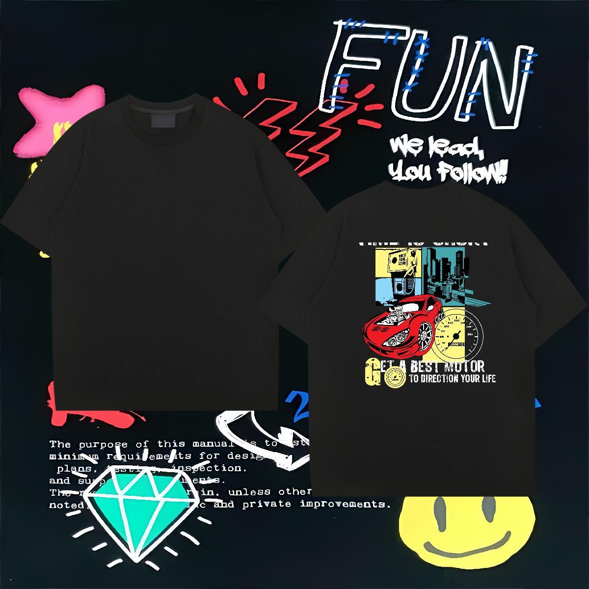 2024 New T Shirts Men car Tees 100% Cotton 230g Street Wear Soft Custom Anime O-Neck Short Sleeve Men Tshirts