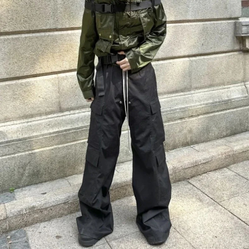 Urban Chic Black Cargo Pants Wide Leg Drawstring Trousers For Stylish Men And Women High Street Fashion Deeptown B4