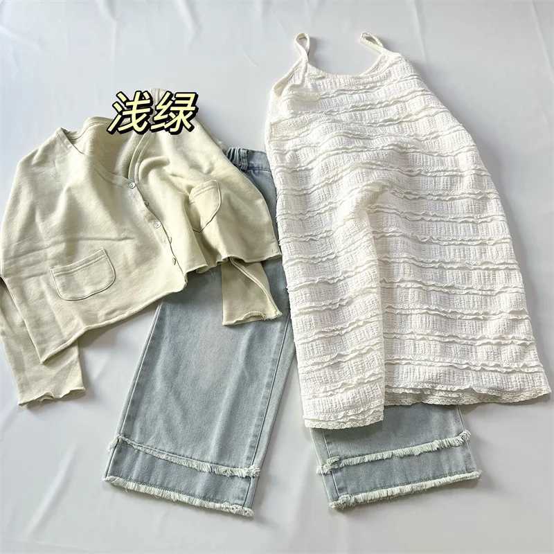 Jeans Girls Spring Autumn fashion Light jeans with r hem wide leg denim pants loose jeans