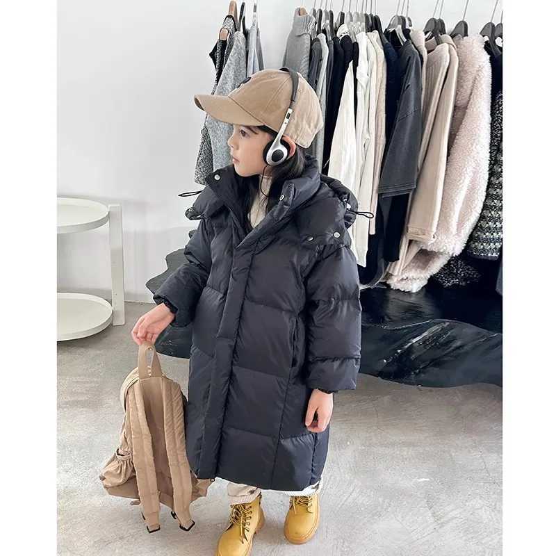Winter Boys Girls Down Jacket Long Style Purple/Black Parka Coat Hooded Zipper Outerwear Birthday Gift Kids Cotton Clothes 5-14Y Y240803