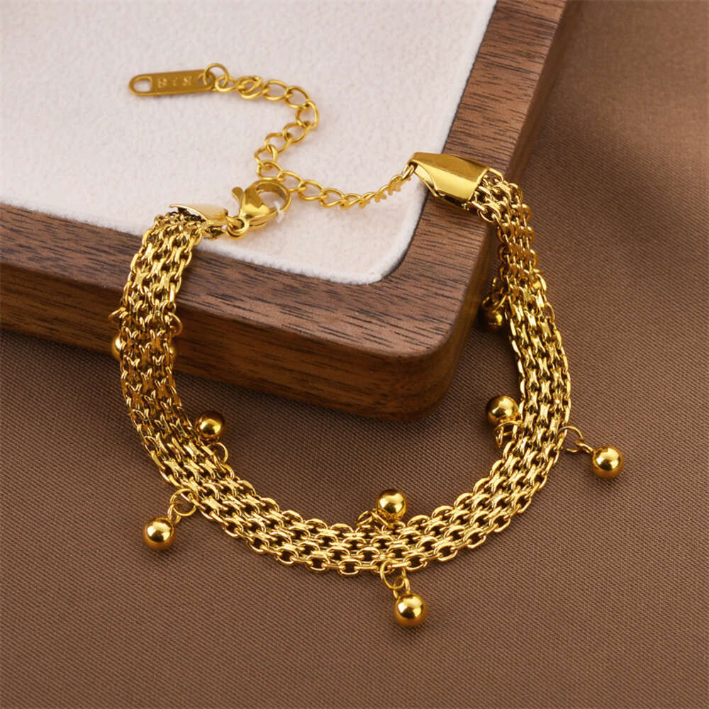 Stacked Sand Bead Zhou Family Same Style Gold Plated Titanium Steel Bracelet, Women's Non Fading Hand Jewelry