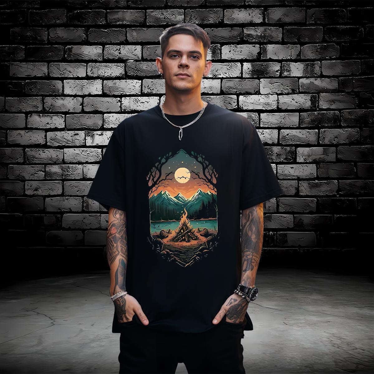 New Arrival T-Shirts for Men mountains Tops Shirt 230g 100% Cotton High Street Hip Hop Classic Graphic Breathable Soft Men Clothes T-Shirt