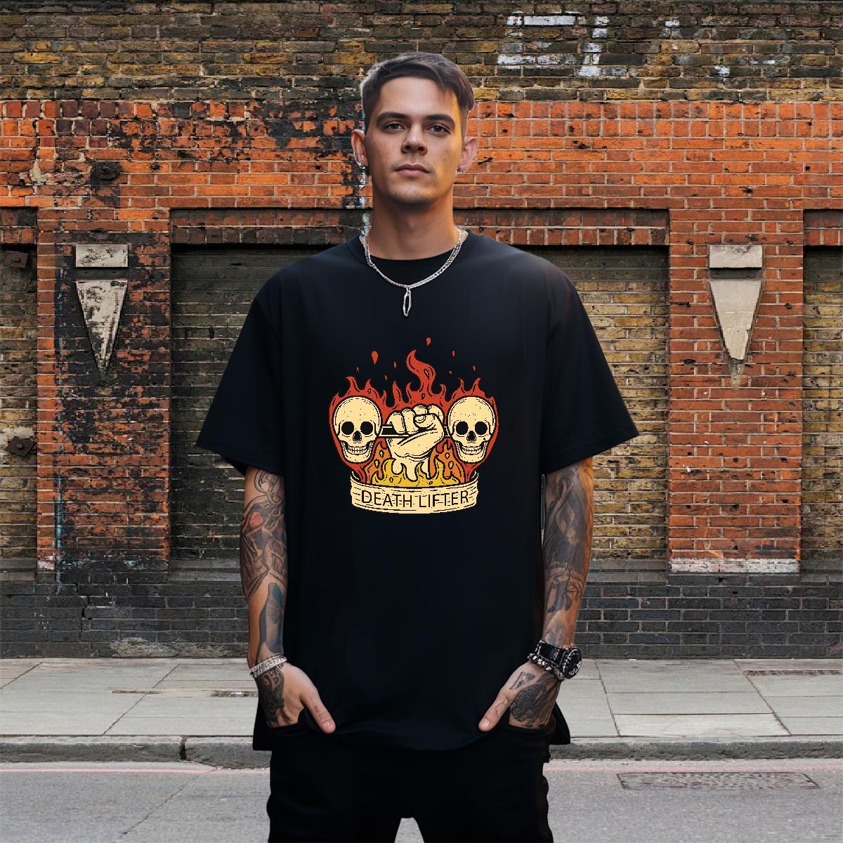 2024 T Shirt For Man skull Tshirts 230g 100% Cotton Street Popular Graphic Short Sleeve O-Neck Men Tops Tees