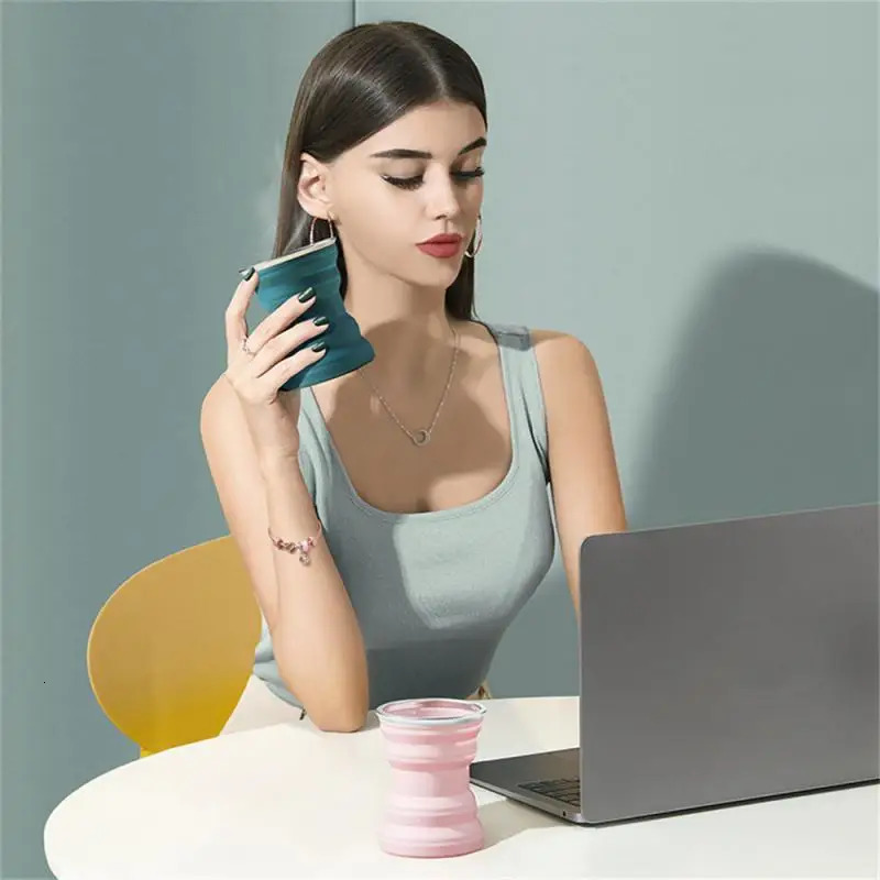 180/320ml portable silicone water outdoor heat-resistant folding foldable beverage cup with lid used for camping Z260202