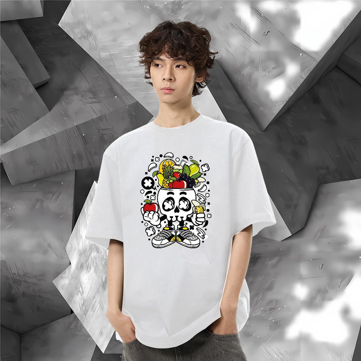 Custom Man T Shirts skull Tee Shirt 230g 100% Cotton Street Casual TOP Quality Floral Print Breathable Short Sleeve Men Tshirts