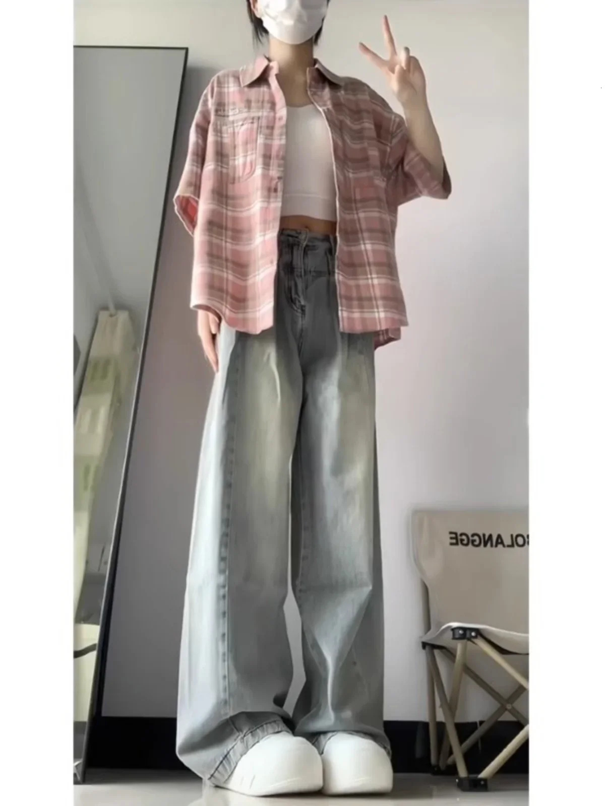 Autumn American Retro Sagging Jeans for Women Autumn High Waist Slim Fit Loose High Street Straight Wide-leg Pants 240807