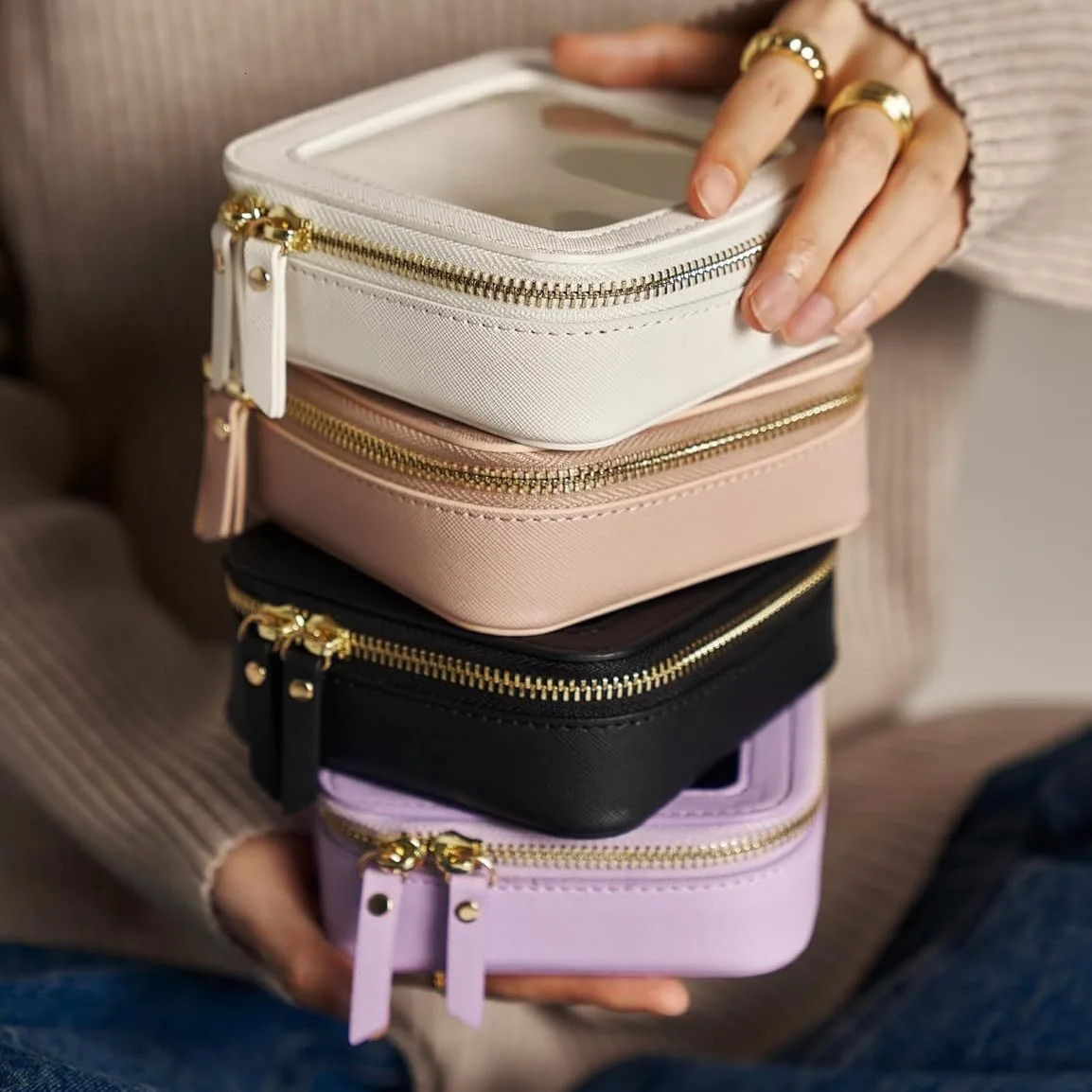 Vegan Leather Mini Makeup Bag Pu Saffiano Leather Cute Small Visible Window Storage Lipsticks Cosmetics Case For Purse 240807