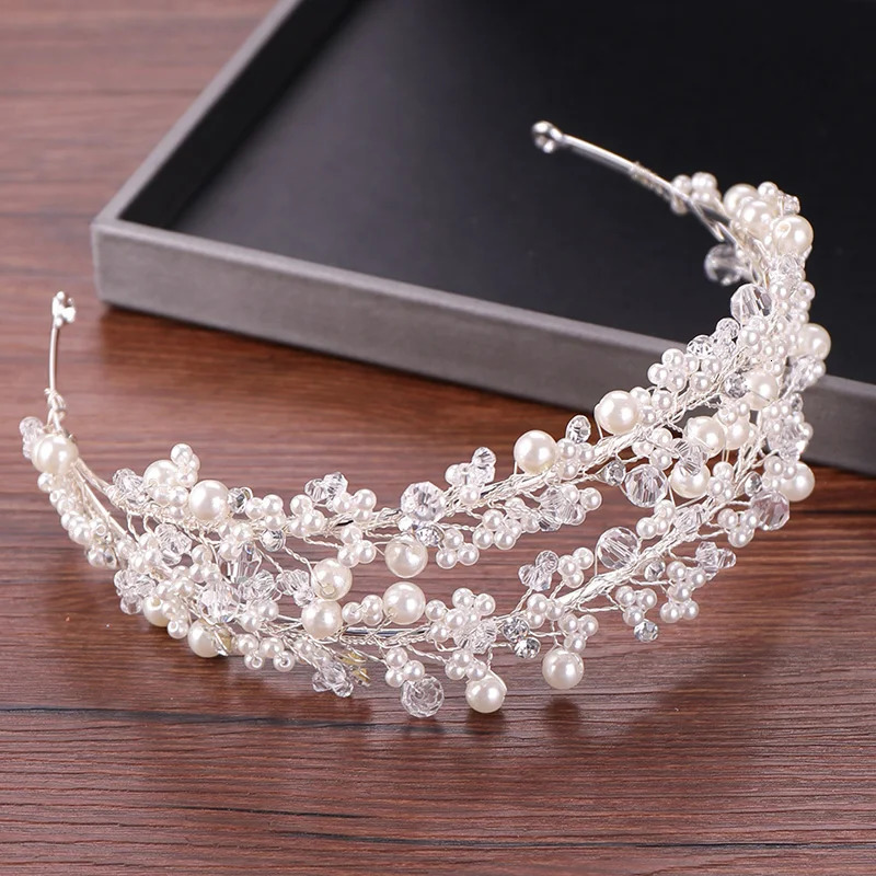 White Pearl Bridal Hairbands Tiaras Wedding Crown Headband For Bride Hair Jewelry Pearl Wedding Hair Accessories Headwear 240805