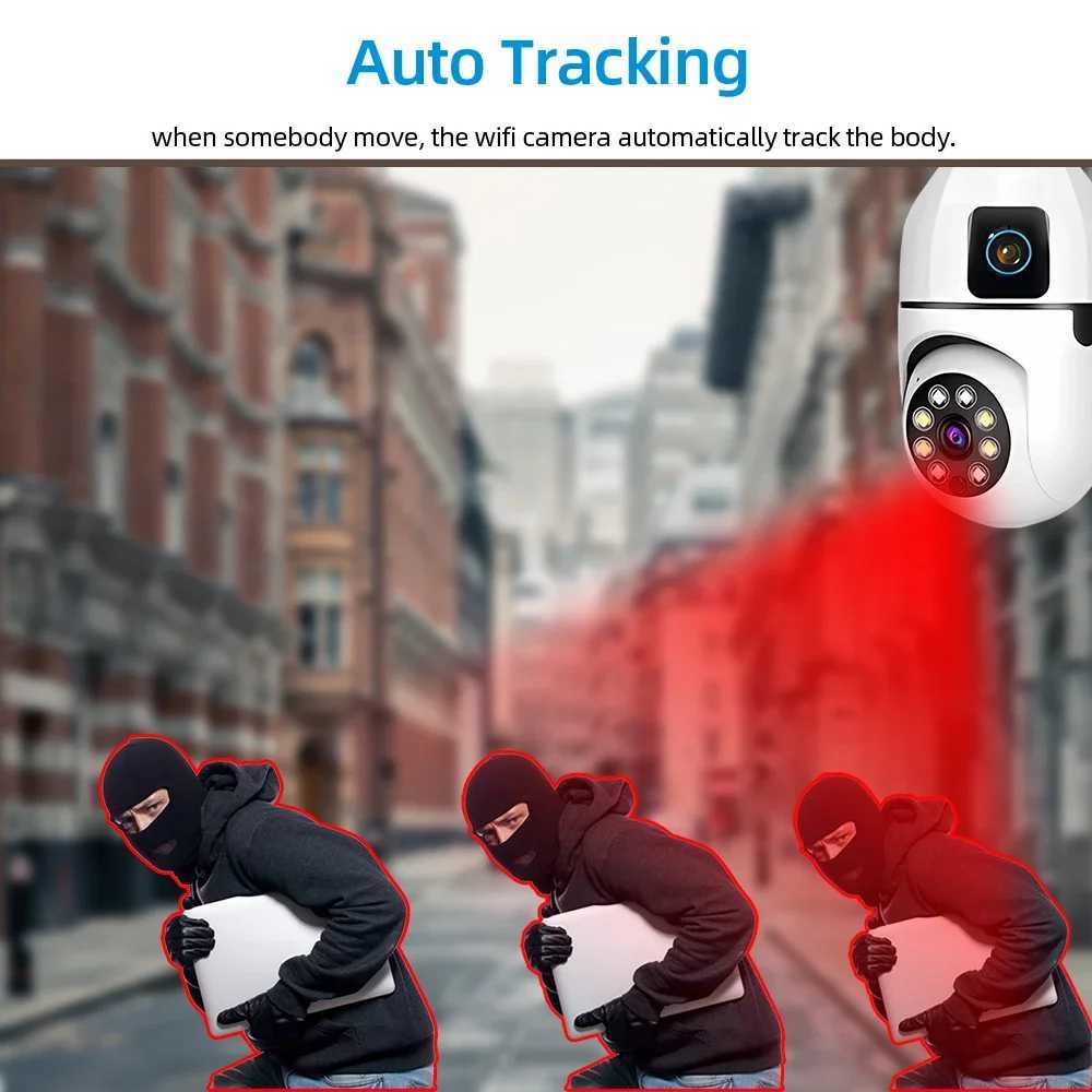 4K Bulb WIFI Camera Dual Lens Indoor Surveillance Auto Tracking Wireles PTZ IP Camera Smart Home CCTV Security Monitor CameraM240806