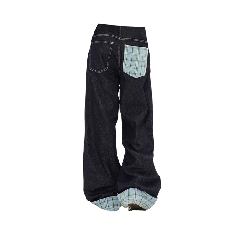 Womens Patchwork Dark Blue Baggy Y2k Jeans Harajuku Aesthetic Streetwear 2000s Denim Trousers Vintage Jean Pants Trashy Clothes 240806