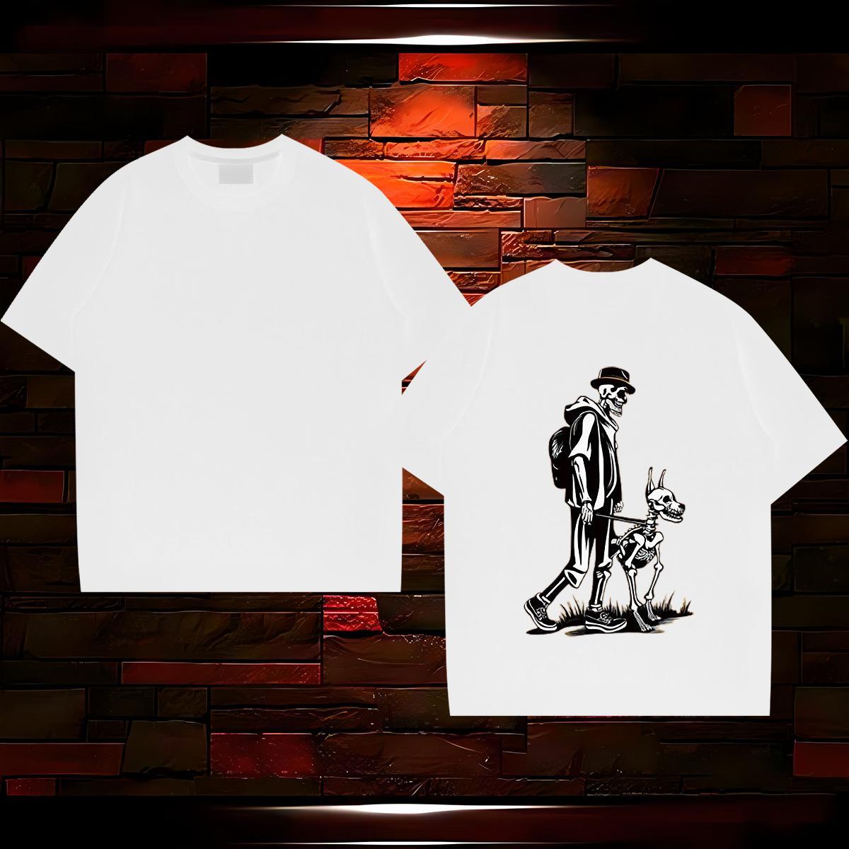 Free Shipping T Shirts Men skull Tees 230g 100% Cotton Casual Beach Cool Design Custom Printed Breathable Men Tshirts