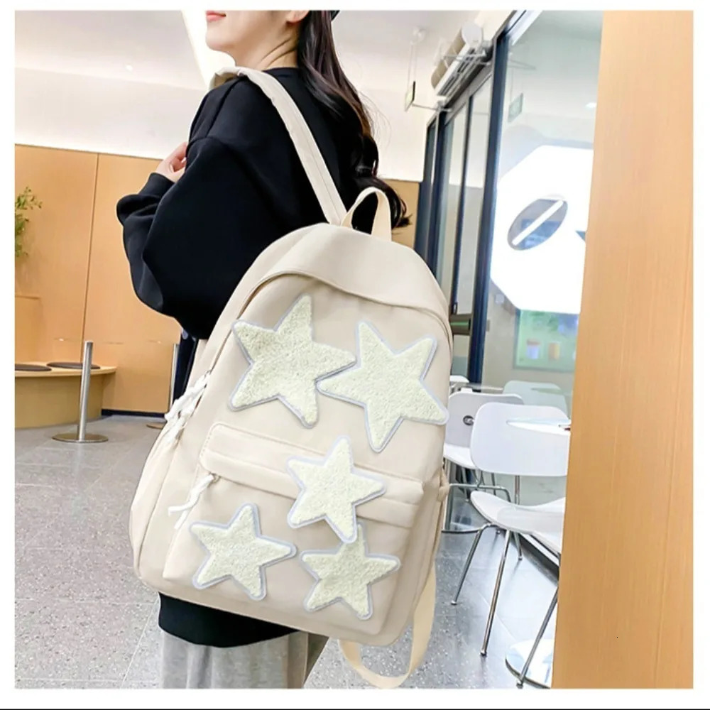 Fashion star backpack for women waterproof nylon canvas teenagers large capacity student travel bag 240807