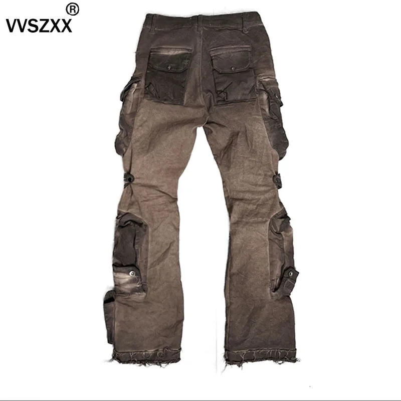 Heavy Industry Waste Soil Washed Multiple Pockets Cargo Pants Men Slim Fit Elastic Casual Trousers for Male 240806