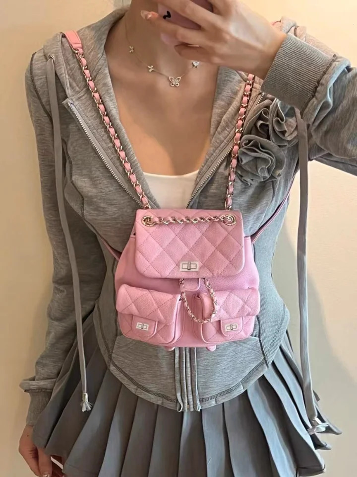 Korean Leather School Backpacks for Girls - Large Capacity hot Versatile Rhombic Chain Shoulder Bag