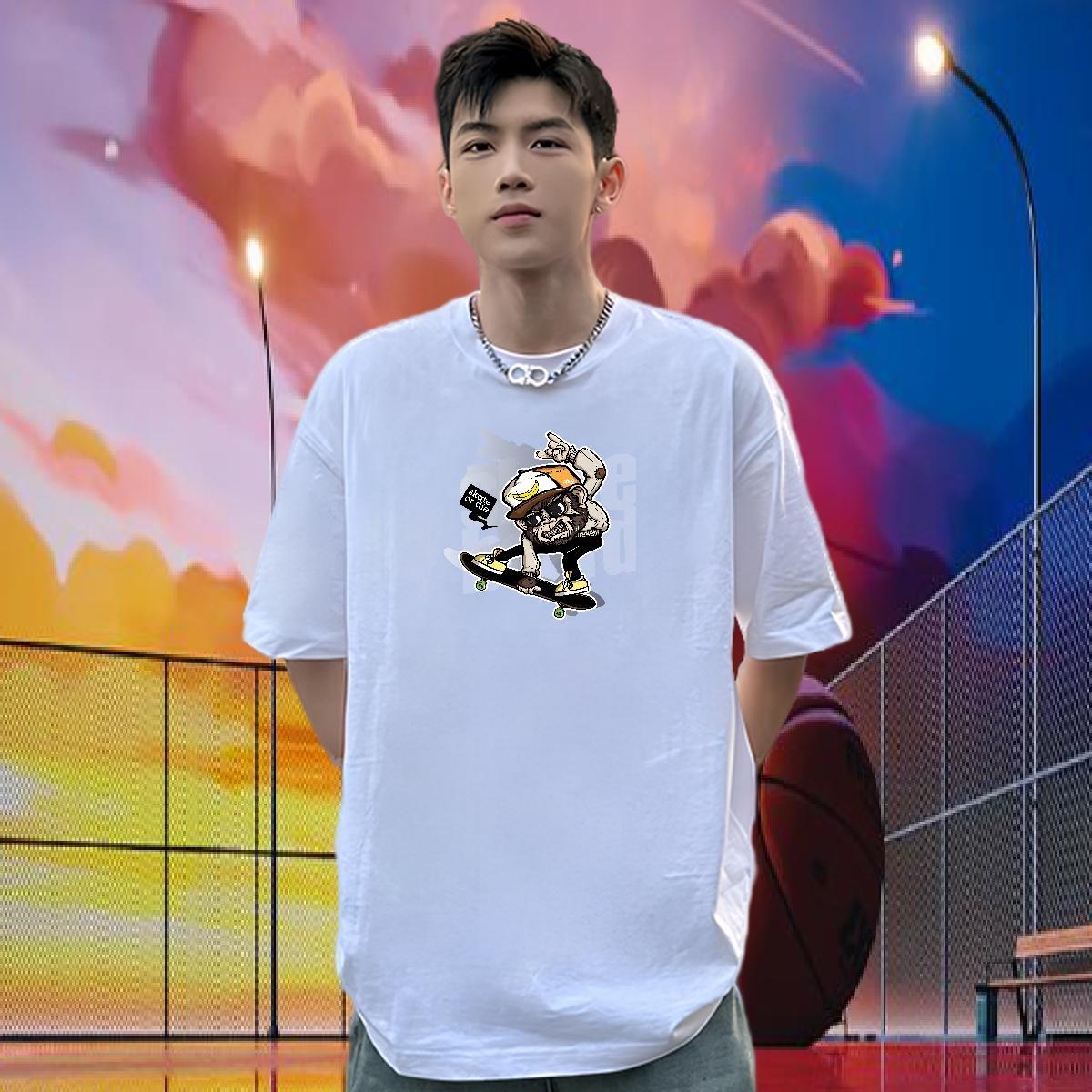 2024 DIY T-Shirts skull Top Tees 230g 100% Cotton High Street Hip Hop Cool Design Custom Cartoon Pure Cotton Tshirt for Man Woman