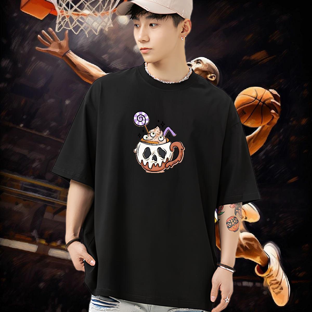 Classic Casual Man T Shirts skull Wear 230g Pure Cotton Street Casual Unisex White Plus Size Breathable Men Clothes T-Shirt