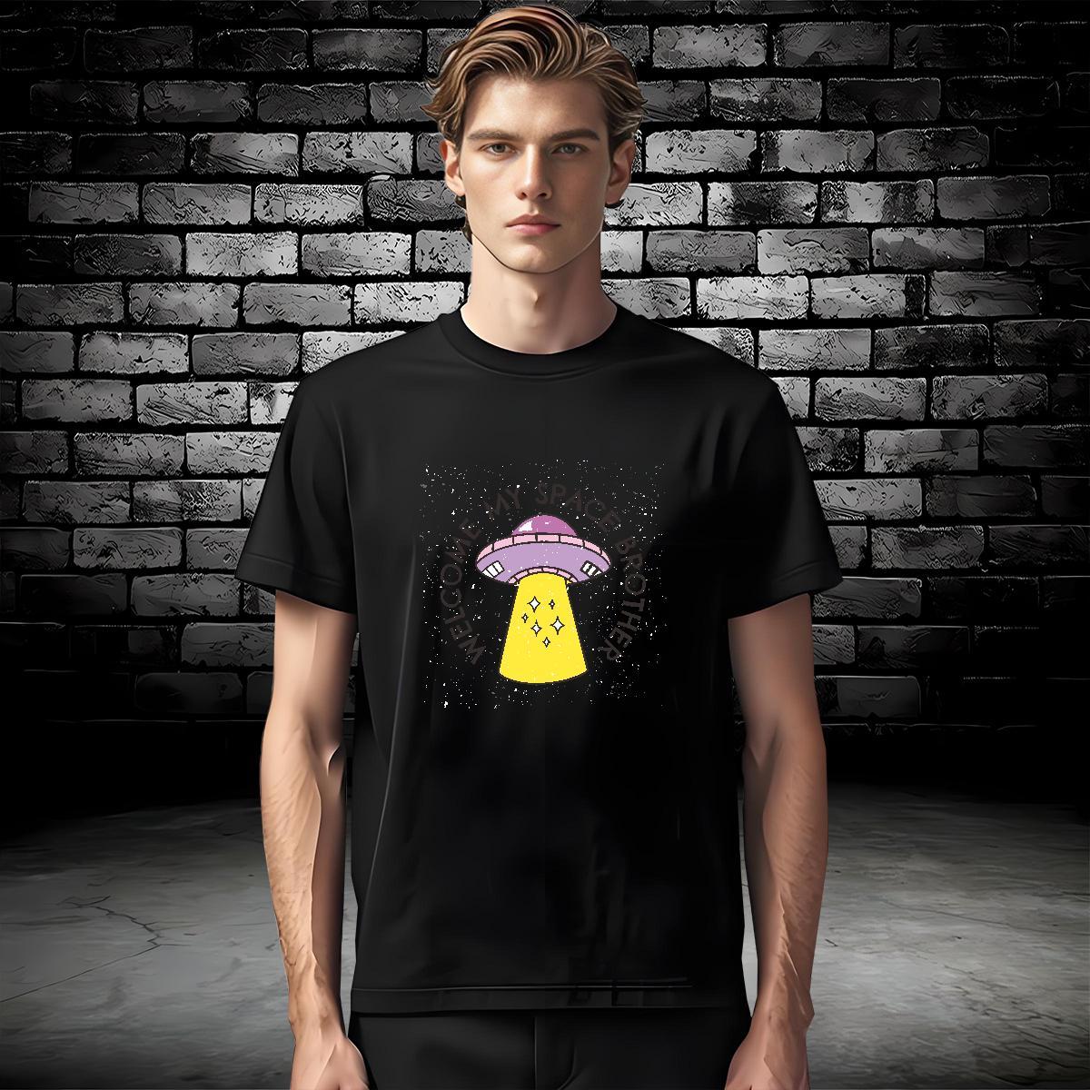 Custom T Shirt For Man UFO Polos 230g 100% Cotton Casual Beach Cool Design DIY Printed Crew Neck Tshirts