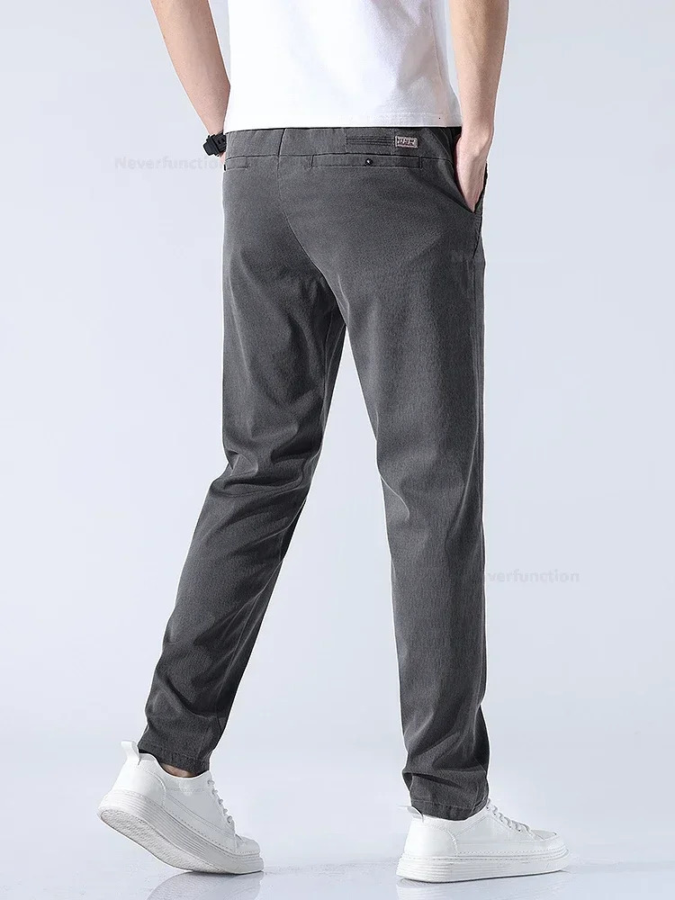 Summer Ultrathin Lyocell Casual Pants for Men Classic Style Elastic Straight Slim Fit Fashionable Soft Long Male 240806