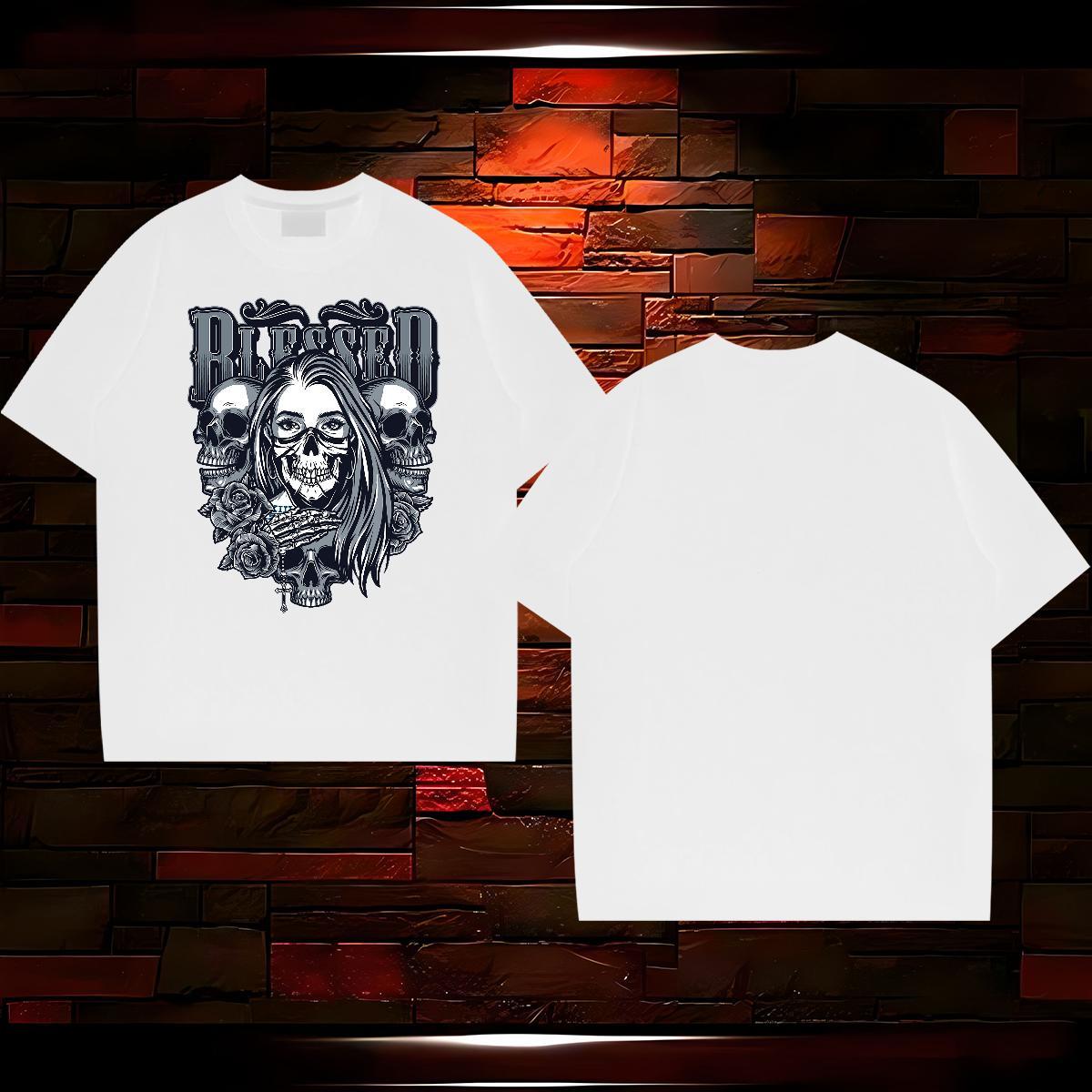 Wholesale T Shirts Men skull Polos 230g Cotton Home Outdoor Loose Custom Printing Crew Neck Tshirt for Man Woman