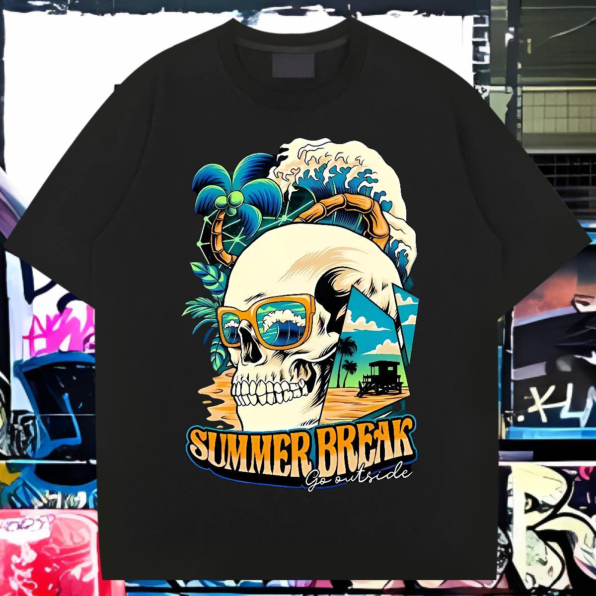 DIY Men T Shirts sea wave Tops Tees 230g 100% Cotton Outdoor High Quality White Plus Size Short Sleeve O-Neck Men Tees