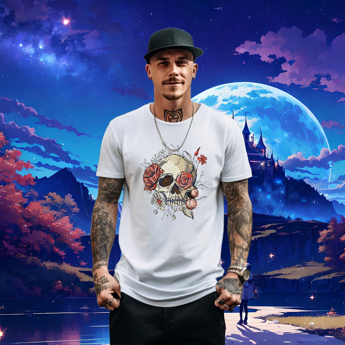 Free Shipping T Shirts Men skull Tops Shirt 100% Cotton 230g Daily Wear Cool Design Graphic Breathable Crew Neck Men Tops Tees