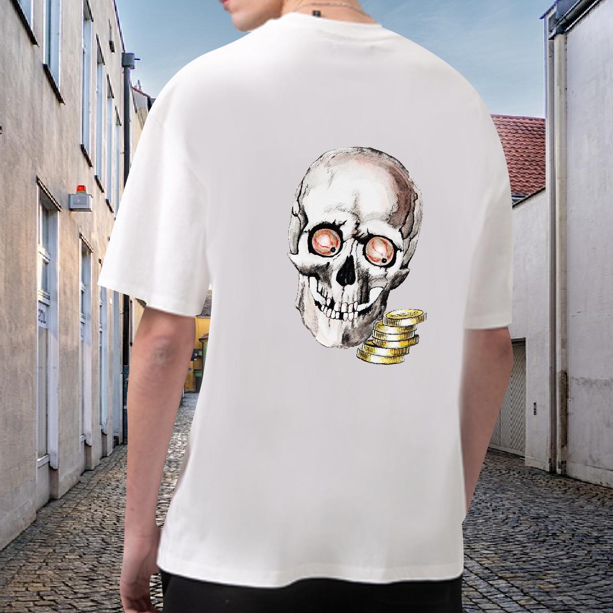 Casual New Man T Shirts skull Clothes 230g Pure Cotton Street wear Hip Hop Loose DIY Breathable Tshirts