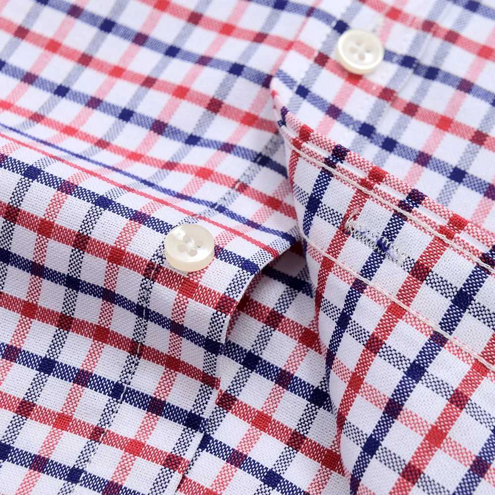 Mens Versatile Casual Checkered Oxford Cotton Shirts Single Pocket Long Sleeve Standard-fit Button Down Gingham Striped ShirtM240807