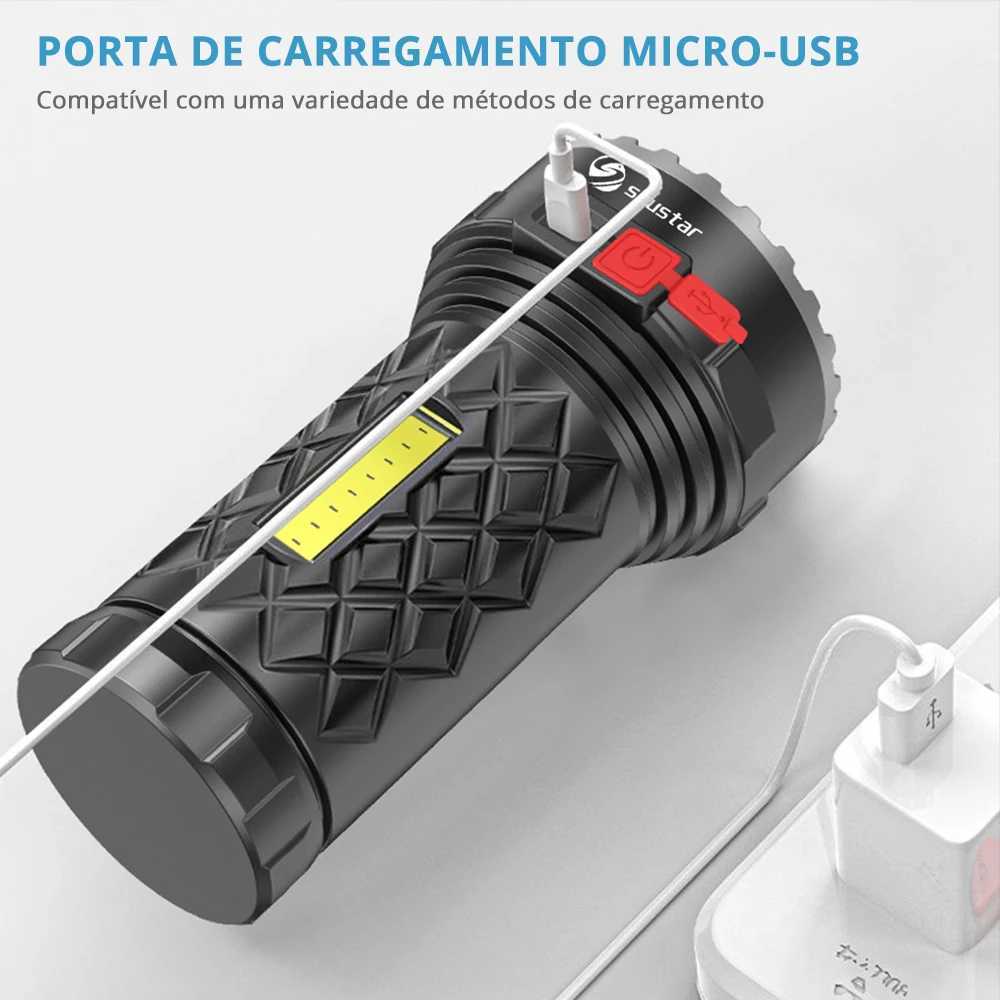 Super Bright Flashlight Ultra Powerful Led Torch Light Rechargeable COB Side Light 4 Modes Outdoor Adventure 3 In 1 Flashlight Y240731