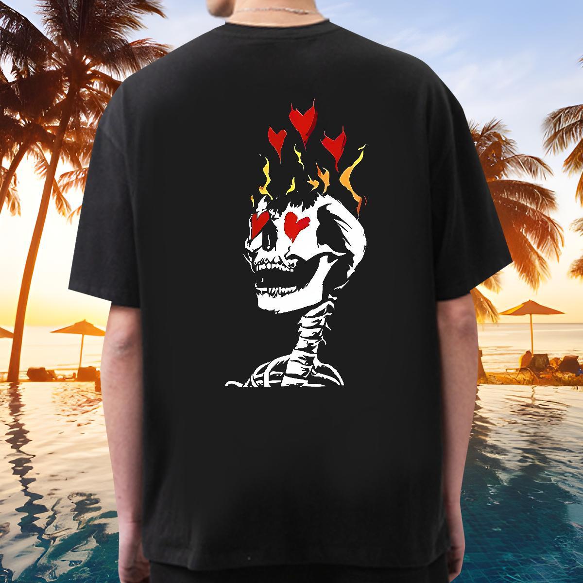 DIY Mens T Shirts skull Tops Tees 230g 100% Cotton Casual Beach Loose Fit Plus Size Cartoon Breathable Crew Neck Men Clothes T-Shirt