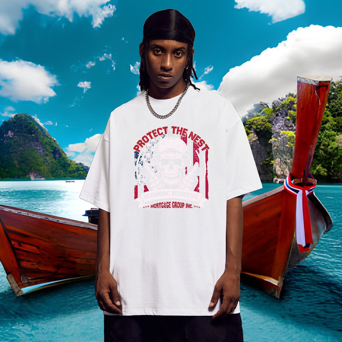 Fashion Men T Shirts skull Tee Shirt 230g 100% Cotton Daily Outfit Free Shipping Anime Breathable Crew Neck Mens Tshirts