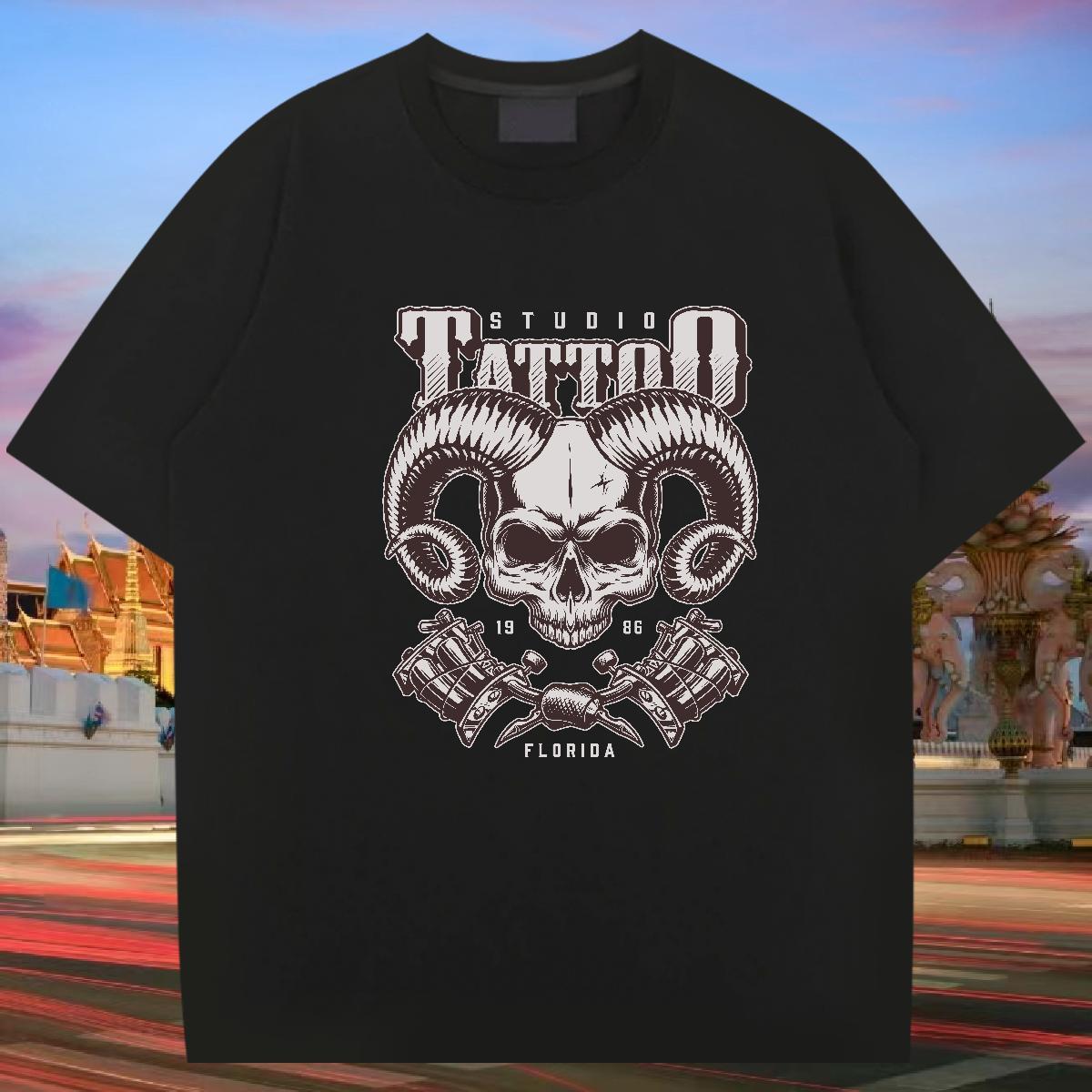 Fashion T Shirt For Man skull Clothings 100% Cotton 230g Daily Outfit Loose DIY Printed Breathable Crew Neck Couples T Shirts