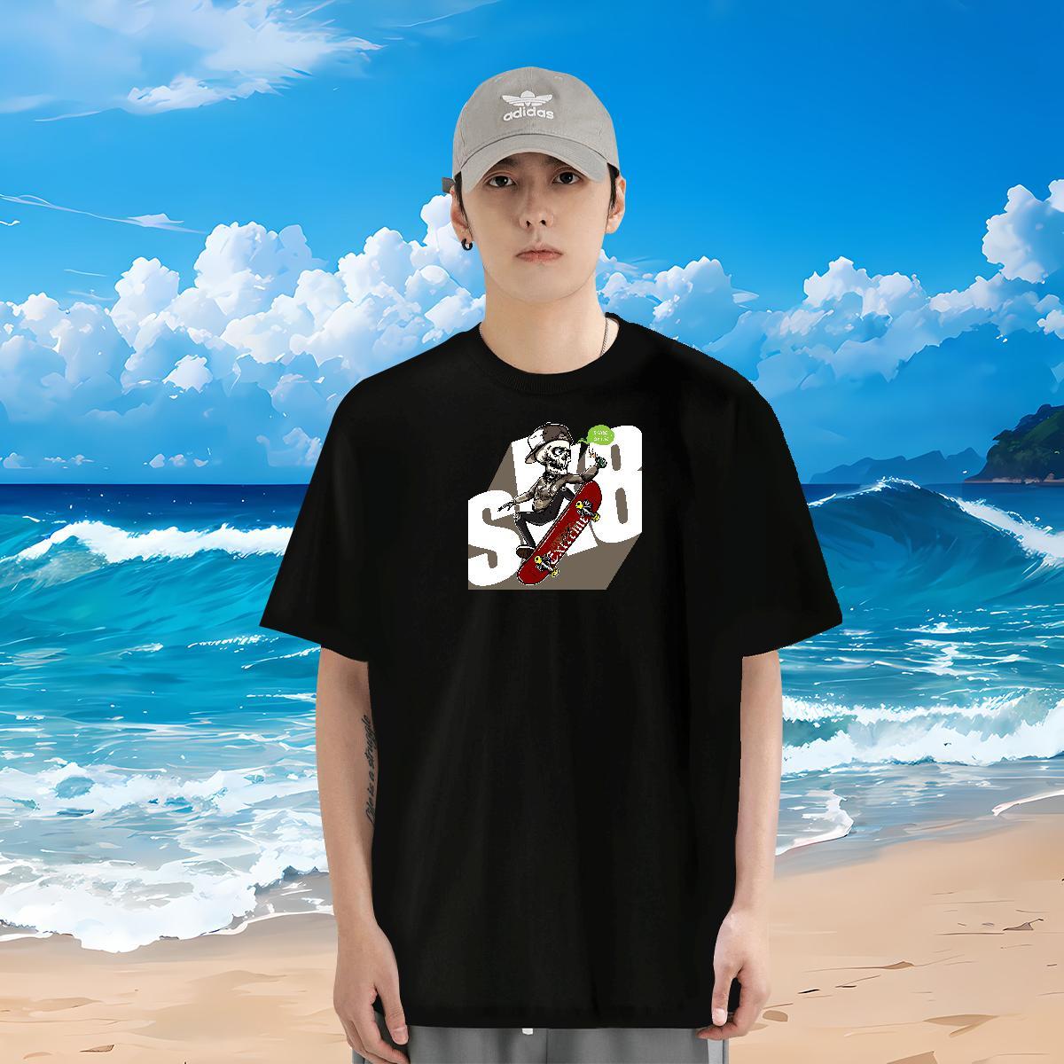 Fashion Designer Man T Shirts skull Clothes 100% Cotton 230g Hip Hop Cool Custom Printed Pure Cotton Men Tops Tees