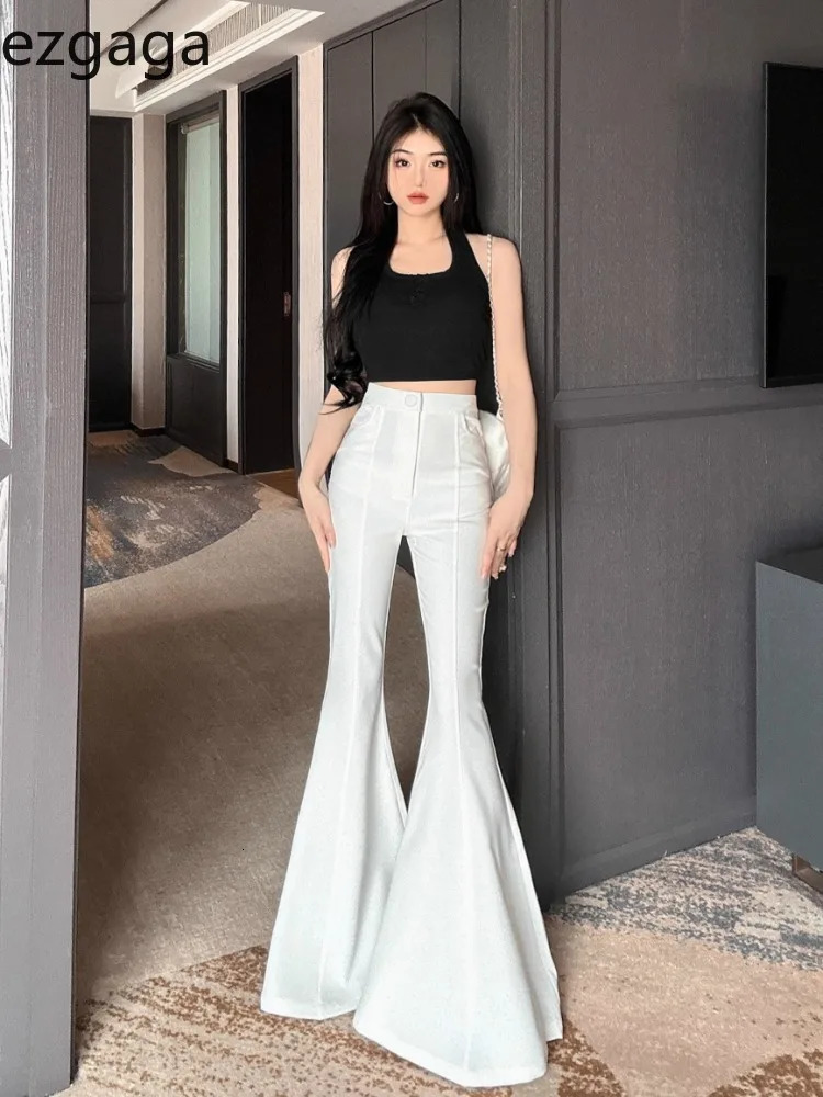 Ezgaga Women Pants High Waist Spring Summer Slim Solid Flare Long Trouser Sexy Streetwear Fashion Ladies Elegant Chic Casual 240807