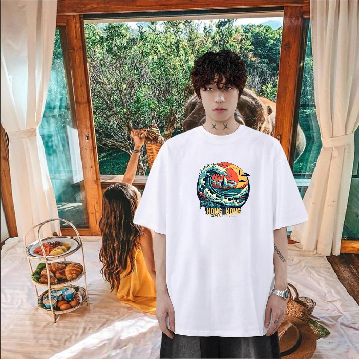 Fashion Design Mens T Shirts beach Clothings 230g Cotton Hip Hop Loose Fit Custom Printed Crew Neck Breathable Mens Tshirts