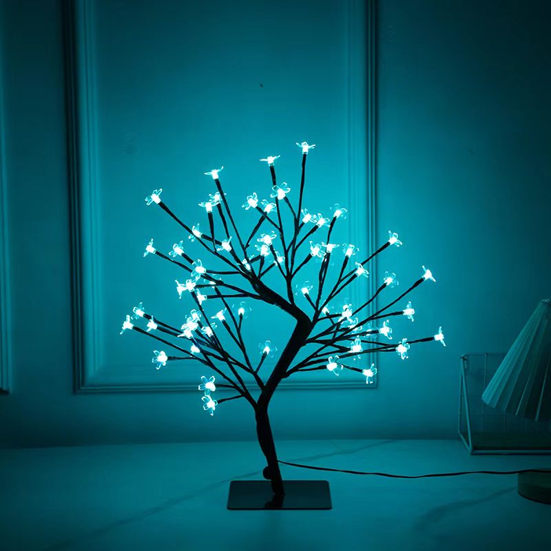 Cross border hot selling simulation cherry blossom remote control color changing plug-in rainbow tree light Christmas decoration small tree light