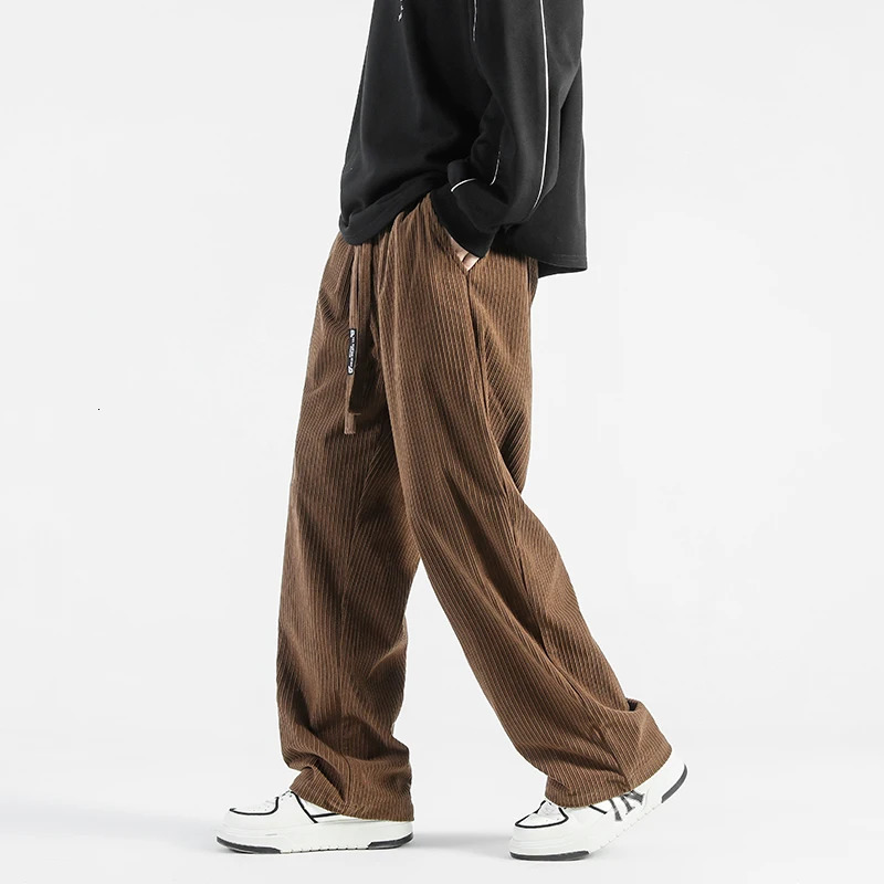 Men Casual Pants Loose Corduroy Straight Elastic Waist Sweatpants Fashion Streetwear Sports Jogger Trousers 240806