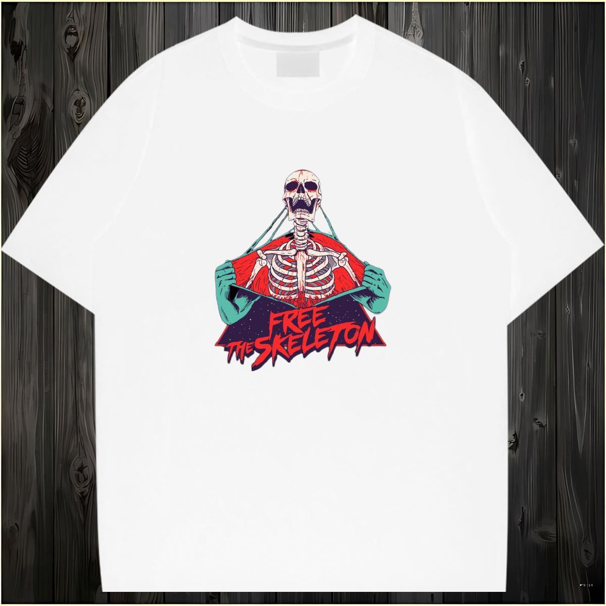 Fashion New Mens T Shirts skull Clothings 230g Cotton Anime Printing Street TOP Quality Customized Print Breathable Crew Neck Men Tops Tees
