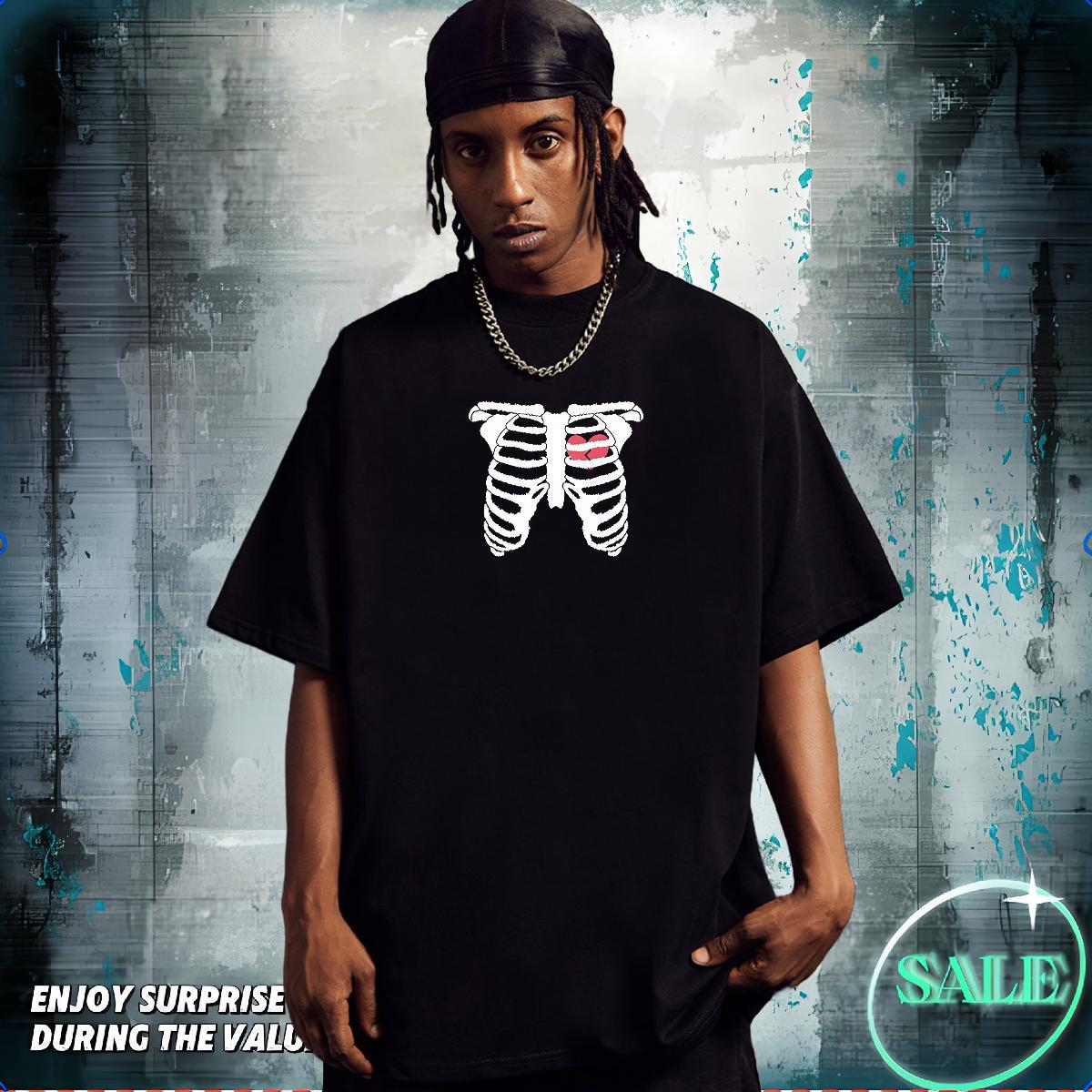 DIY T-Shirts for Men skull Tee Shirt 230g Cotton Outdoor Loose Custom Anime Crew Neck Tshirts