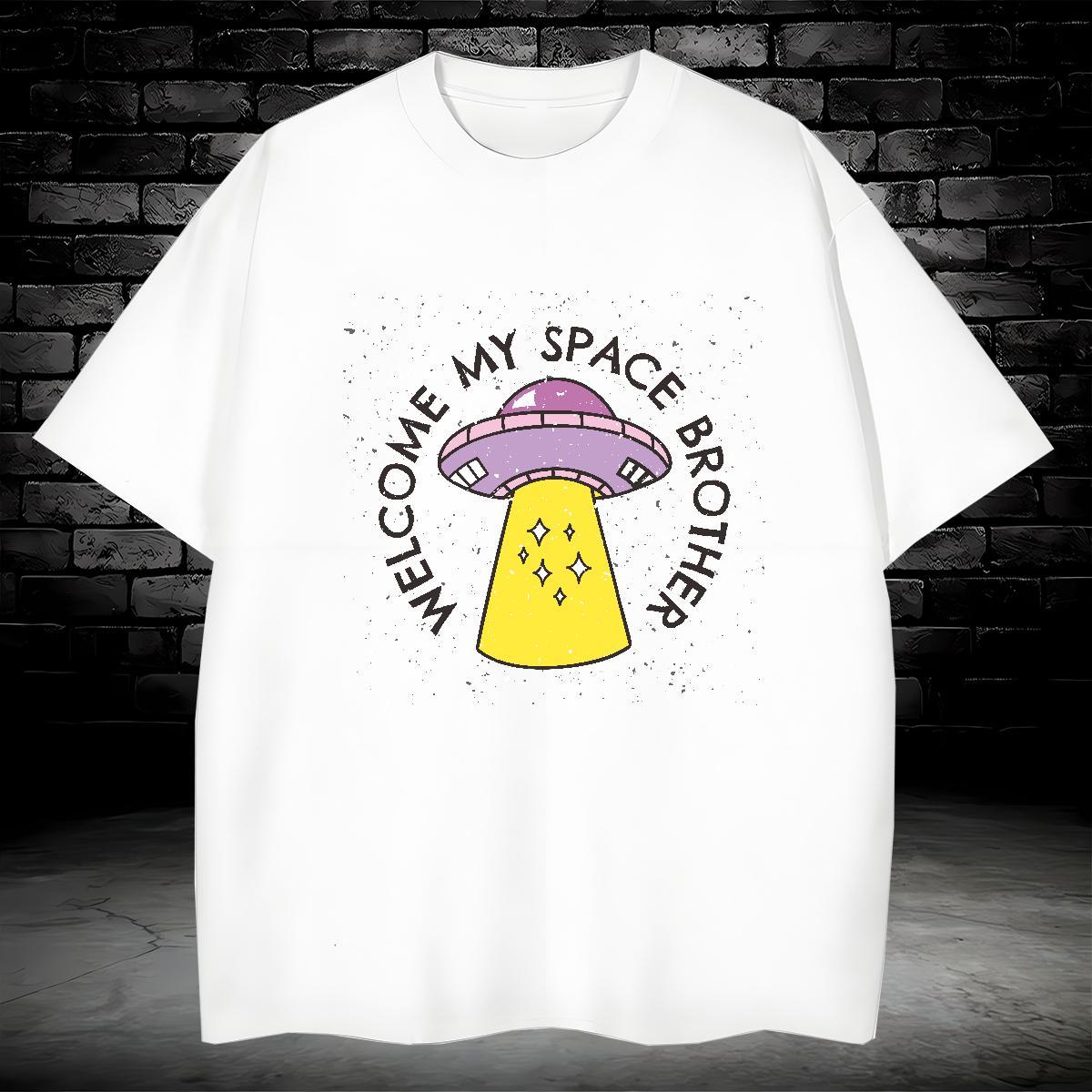 Custom T Shirt For Man UFO Polos 230g 100% Cotton Casual Beach Cool Design DIY Printed Crew Neck Tshirts