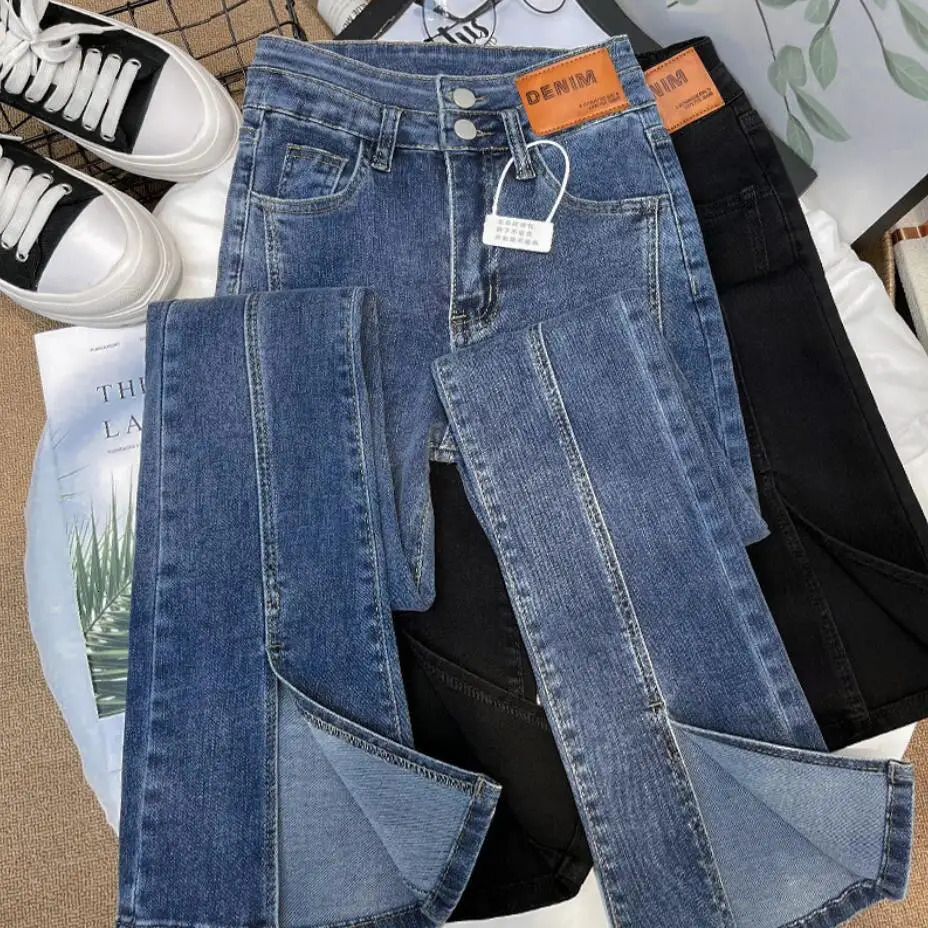 High Wais Skinny Split Jeans Women Bell Bottom Denim Pants Streetwear Womens Jeans spring female y2k stretch Denim Pants 240807