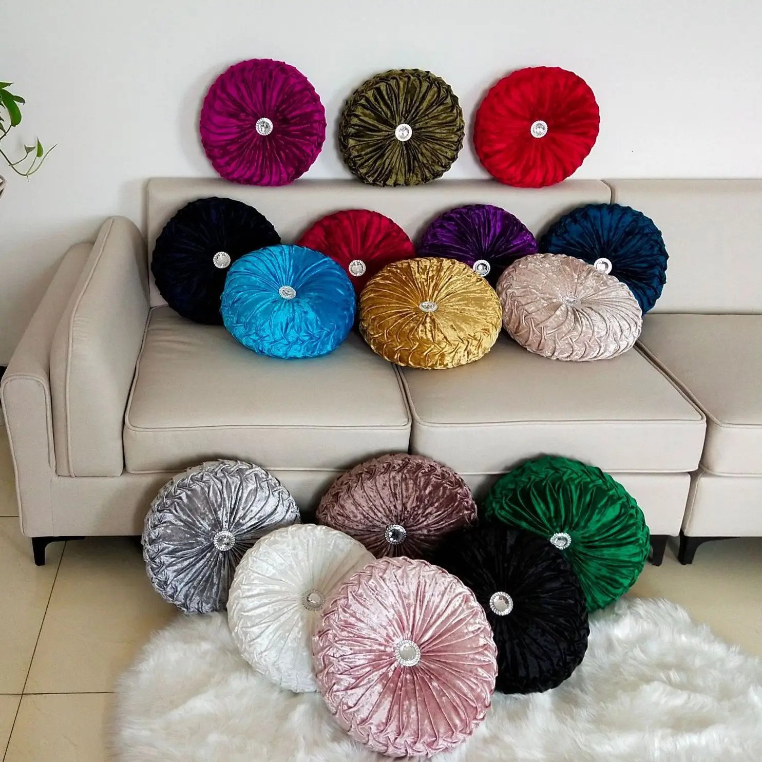 Plush Throw Pillow Nordic Pumpkin Throw Pillow with Diamond Solid Color Living Room Wheel Round Puddle Window Cushion Tatami 240806