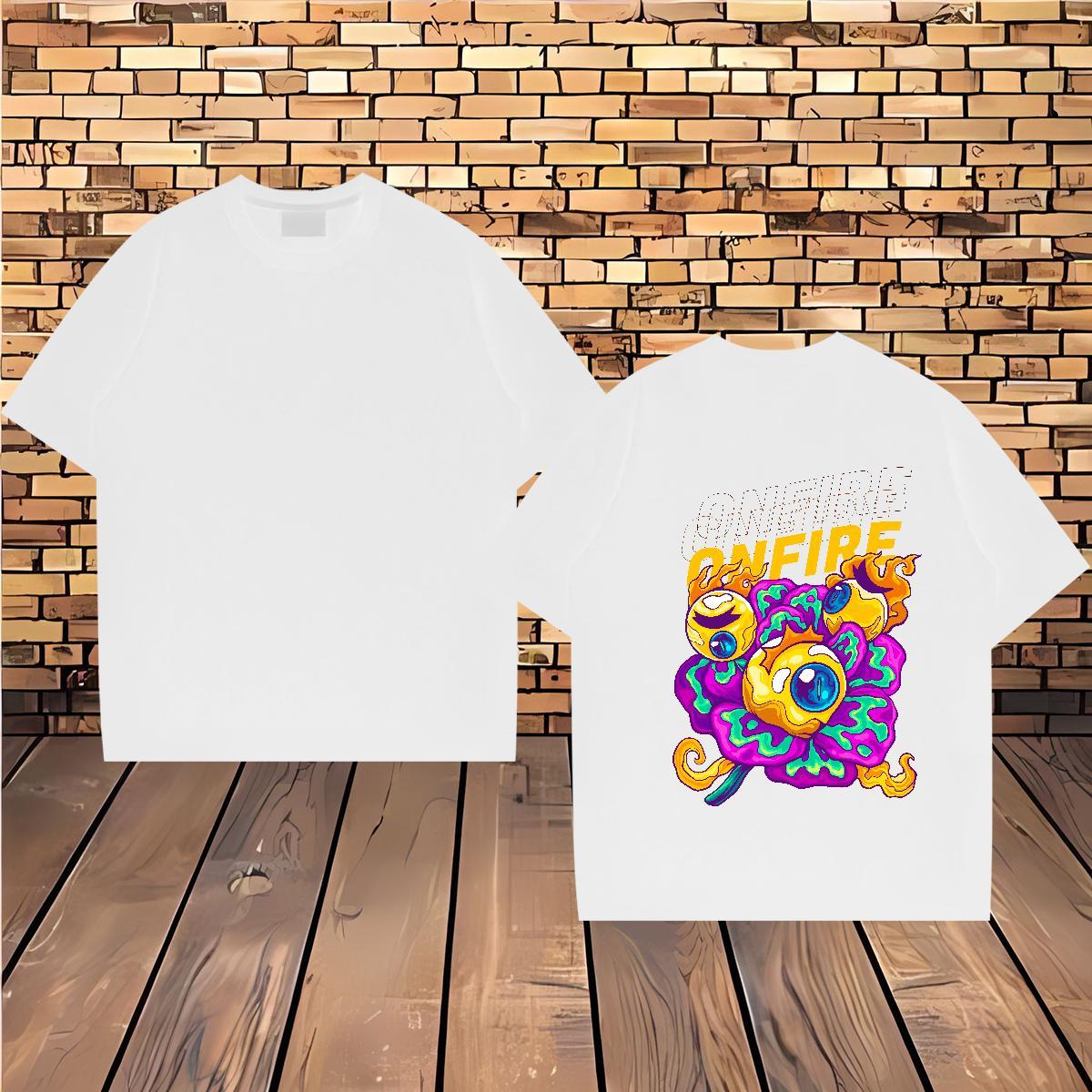 Fashion T Shirts Men ET Top Tees 230g Cotton Spring Summer Loose Cartoon Printing L-4XL Breathable Crew Neck Men Tops Tees