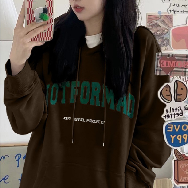 Velvet hooded sweatshirt for women in autumn and winter, new loose letter printed Korean fashion student coat, long sleeved top trend