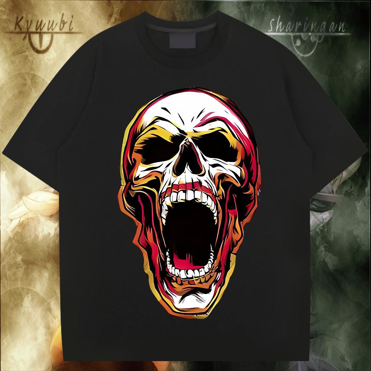 Custom T-Shirts for Men skull Wear 230g Pure Cotton High Street Hip Hop Cool Design Black White Short Sleeve O-Neck Mens Tshirts