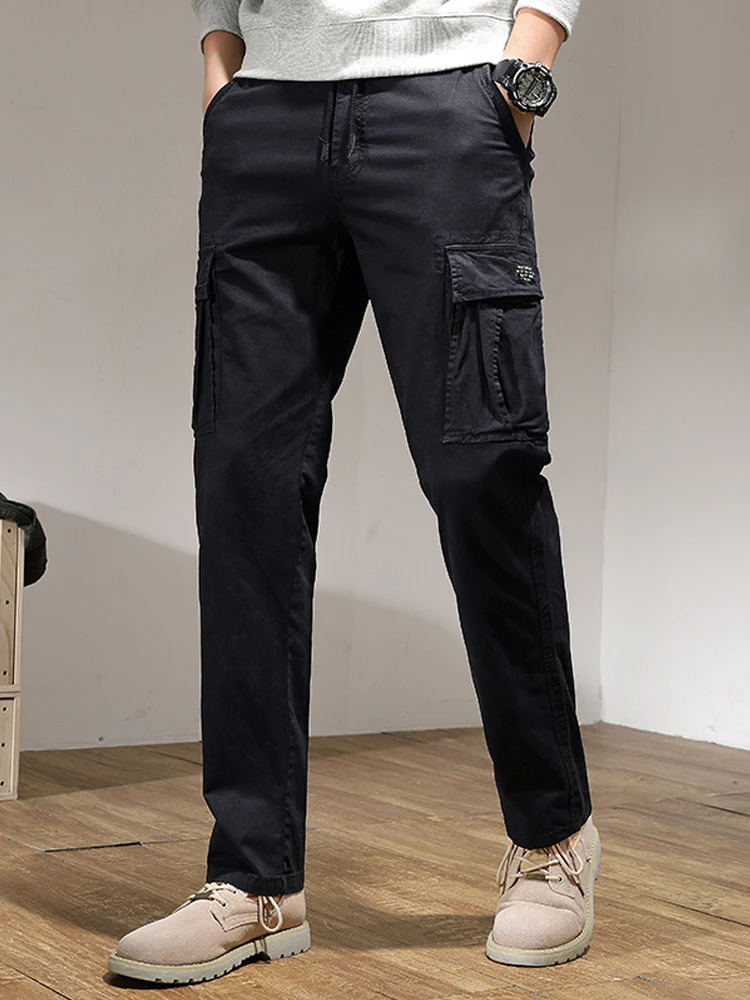 mens straight cargo pants with multiple pockets street clothing fashionable military tactical cotton casual 240812