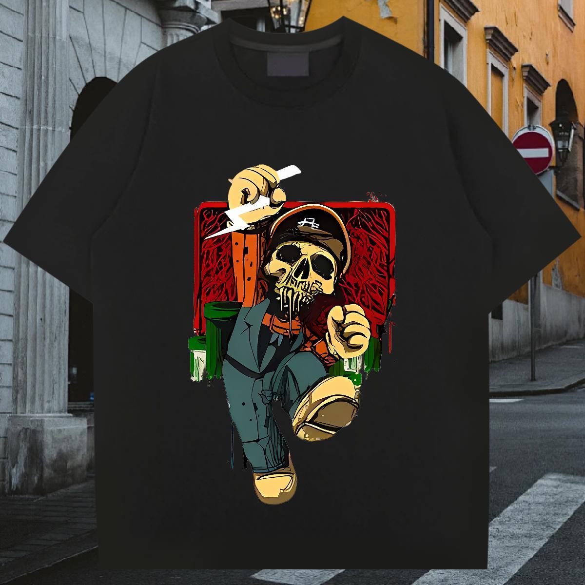 Customized T Shirts Men skull Wear 230g Pure Cotton Casual Daily Wear Wholesale Custom Printed Round Neck Short Sleeve Men Clothes T-Shirt