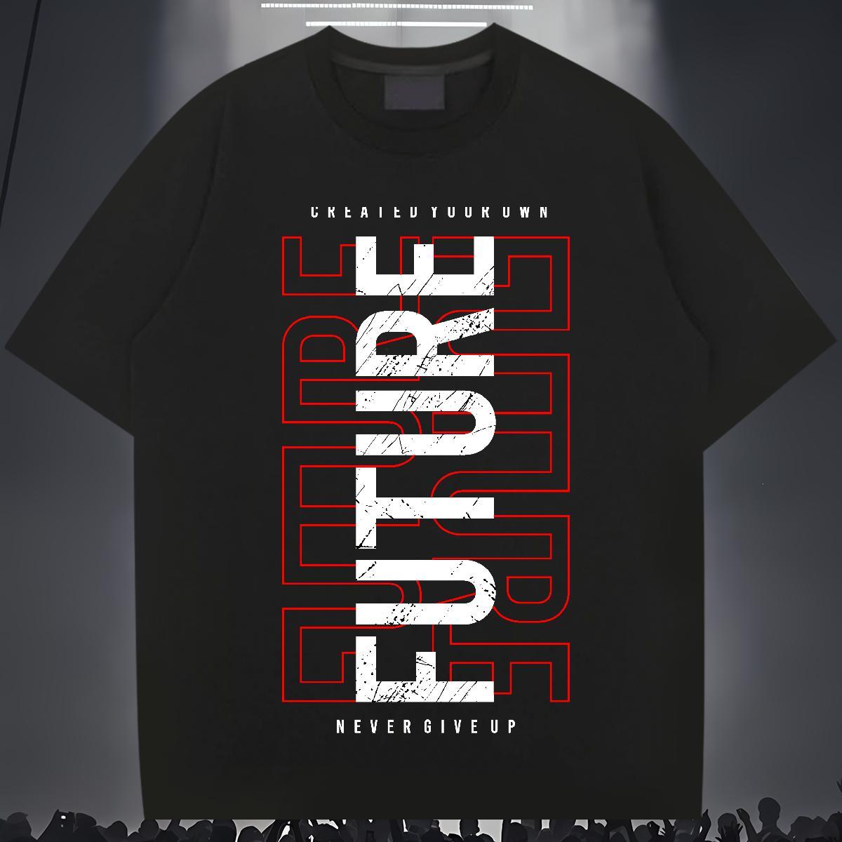 Free Shipping T-Shirts letter Tops 230g Cotton Spring Summer Comfortable Black Oversized Round Neck Short Sleeve Men Tshirts